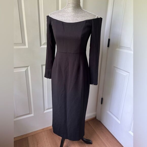 Tuckernuck NWT Black Alva Off the Shoulder Formal Long Sleeve Midi Dress Size 6 - Picture 2 of 6
